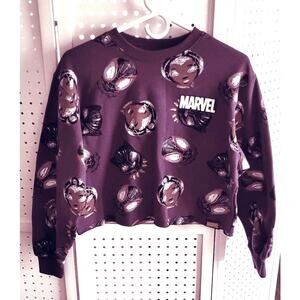 Marvel Black Superhero Panther Crop Pullover Womens Purple Sweatshirt Sweater XS